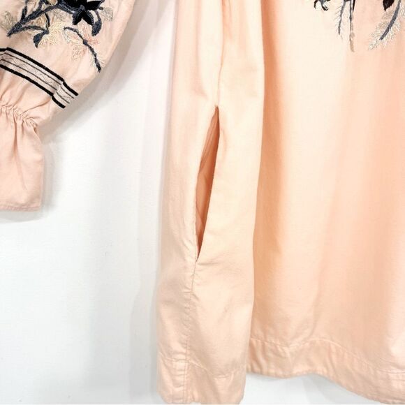 Free People Peach Navy Floral Embroidered Off Shoulder Mini Tunic Dress - Picture 13 of 16